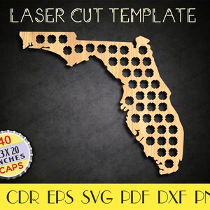 Florida Bottle Caps kaart, Florida Beer cap houder dxf, Florida svg, Bottle caps display svg, Fathers Day gift, CNC plannen, laser cut files LCT-42