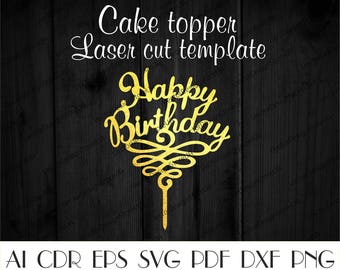 Topper pastel de cumpleaños feliz, plantilla de cumpleaños feliz, decoración de fiesta de cumpleaños, archivos benditos de años, feliz Bday Topper, corte láser topper de pastel CTT-79