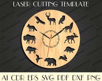 Nature wall decor,Forest animals svg,Deer wall art,Hunting clock,Nature wall art,I love animals svg,Laser cut files,Dxf files laser WCM-79