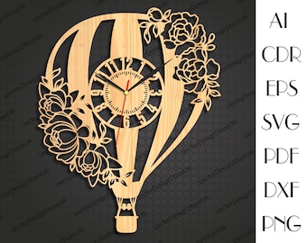 Air balloon clock svg,Air balloon art,Air balloon svg,Kids home decor,Air balloon nursery,Laser cut file,Files for laser,Clock svg WCM-220