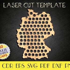 Duitsland Beer Caps kaart dxf, Duitsland Beer cap houder svg, Bottle caps houder, Cadeau voor hem, Vaderdag cadeau, CNC plannen, laser cut bestanden LCT-17