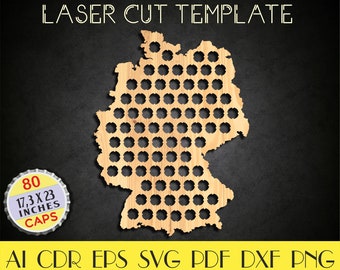 Niemcy mapa kapsli piwa dxf, Niemcy uchwyt na kapsle piwa svg, uchwyt na kapsle, prezent dla niego, prezent na dzień ojca, plany CNC, pliki do cięcia laserowego LCT-17