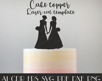 Lesbijska ozdoba na tort weselny, ozdoba na tort pani i pani, ozdoba na tort tej samej płci, ozdoba na tort lesbijski, dekoracja tortu pani i pani, pliki CNC CTT-108