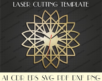 Arredamento camera da letto, orologio a laser file, svg unico orologio, orologio da cucina, orologio moderno, decori per pareti in legno, file Dxf per cnc, dxf orologio, orologio svg WCM-128
