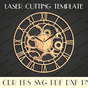 Wood wall clock dxf,Cutting model,Clock laser cut,Birthday gift,CNC files,cnc clock,Wooden clock,Clock laser cut,Classic clock WCM-15