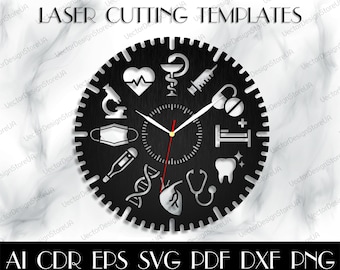 Hospital wall decor svg,Medical wall art,Medical wall decor,Medical clock,CNC file,Gift for a doctor,Vector for CNC,Clock svg WCM-228