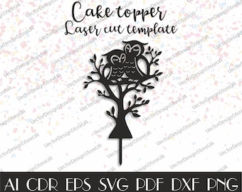 Búho pareja de boda pastel topper, Mr&Mrs cake topper, búhos svg, topper pastel de amor, topper pastel de boda, corte láser topper de la torta, archivos CNC CTT-157
