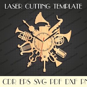 Music Clock svg,Music svg,Gift for musician,Music decor,Wall hanging art,Music dxf,Clock file,Laser cut template,Laser cut shape WCM-61