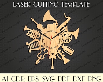 Music Clock svg,Music svg,Gift for musician,Music decor,Wall hanging art,Music dxf,Clock file,Laser cut template,Laser cut shape WCM-61