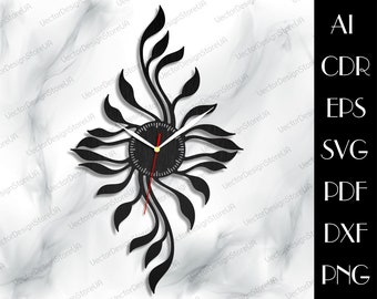 Floral wall clock,Floral wall art,Leaves home decor,Floral svg,Leaves svg,Laser cut files,Files for laser,Vector for CNC,Clock svg WCM-219
