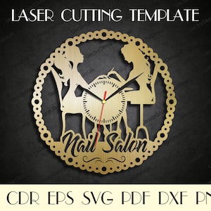 Nail salon Uhr dxf,Beauty Salon Dekor,Nail salon dekor,Nailstudio Art,Nail salon svg,Nail art svg,Clock laser cut files,CNC Uhr WCM-177