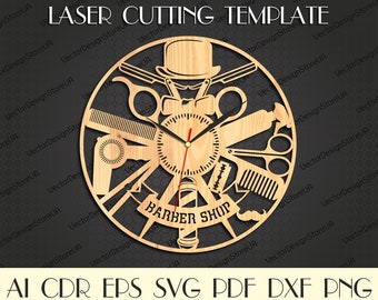 Barber shop clock,Barber decor,Clock laser cut,Barber svg,Barber wall clock,Housewarming gift,Barber gift,CNC clock,Laser cut files WCM-50
