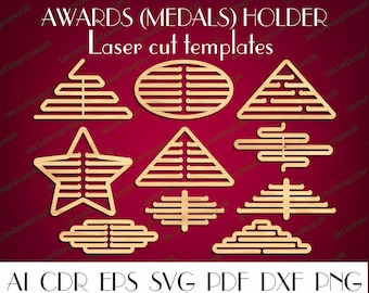 Set 10Pcs Vincitore del premio, Medaglia,Appendiabiti,Appendino per medaglie,Titolare svg,file dxf per laser,piani CNC,Medaglia porta cnc file S-9