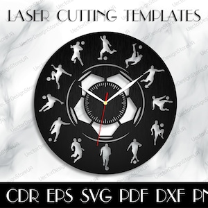 Arte della parete di calcio, Orologio da calcio in formato SVG, Orologio sportivo, Calcio in formato SVG, Calcio in formato SVG, Regalo di calcio, Taglio laser sportivo, Vettore per CNC, Orologio taglio laser WCM-248