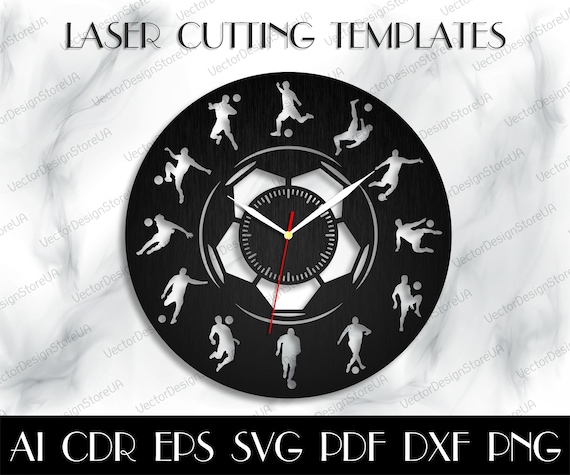 Football wall art,Football clock svg,Sport clock,Football svg,Soccer svg,Soccer gift,Sport laser cut,Vector for CNC,Clock laser cut WCM-248