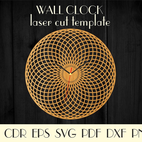 Geometric Clock,Large clock for wall, Clock template,Laser cut template,Unique clock,Birthday gift,Vector for CNC,Modern wall clock WCM-43