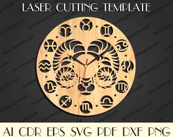 Aries clock svg,Aries svg,Aries sign,Astrology Signs svg,Aries zodiac decor,Zodiac svg,Aries gift,Laser cut file,Clock dxf,Clock svg WCM-151