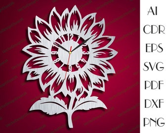 Floral wall art,Flower wall decor,Sunflower Clock svg,Anniversary gift,sunflower gifts,floral clock file,Laser cut files,CNC plans WCM-246