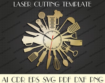 Kitchen decor svg,Kitchen Clock svg,Kitchen clock for wall,Rustic wall decor,Restaurant decor,Clock file,Laser cut template,CNC plans WCM-87