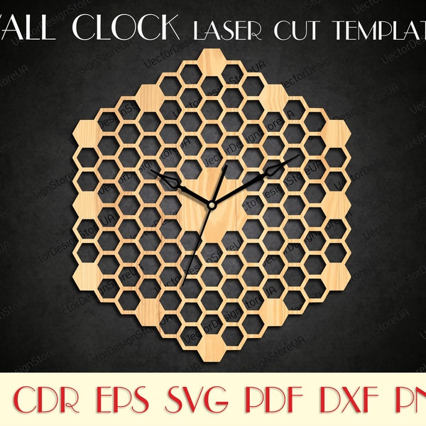 Honey combs clock,Honey combs wall decor,Geometric Clock,Honey combs art,Bee decor,Clock file,Clock for wall,Clock lase cut,CNC plans WCM-21
