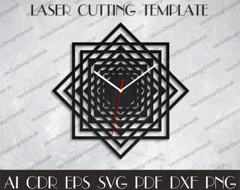 Nowoczesny zegar ścienny Duży zegar ścienny Geometryczny zegar dxf Szablon cięty laserowo Unikalny zegar Prezent urodzinowy Wektor dla zegara CNC svg WCM-114