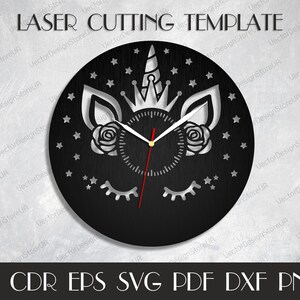 Einhorn Uhr Svg, Einhorn Kopf Svg, Einhorn Gesicht Svg, Einhorn Dxf, Einhorn Design, Einhorn Svg, Einhorn Geburtstagsparty, CNC-Datei, Uhr Dxf WCM-123