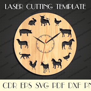 Decorazioni murali della fattoria, arte della parete della fattoria, orologio della fattoria, segno della fattoria svg, svg degli animali della fattoria, io amo la fattoria svg, file tagliati al laser, svg dell'orologio, dxf file laser WCM-55