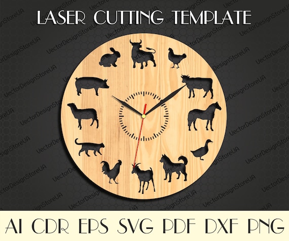 Farm wall decor,Farm wall art,Farm clock,Farm sign svg,Farm animals svg,I love farm svg,Laser cut files,Clock svg,Dxf files laser WCM-55