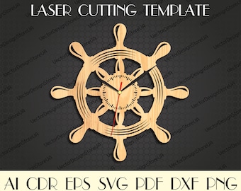 Zegar Steering Wheel,SVG koła sterowego,Dekor Steering Wheel,Prezent marynistyczny,Sztuka ścienna marynistyczna,Dekoracja marynistyczna,Pliki cięte laserowo,Plik dla CNC WCM-88