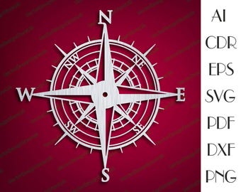 Arte de pared náutica, decoración náutica svg, decoración de brújula, brújula svg, decoración de pared de brújula, regalo náutico, archivos cnc para láser, archivos cortados con láser LCT-116