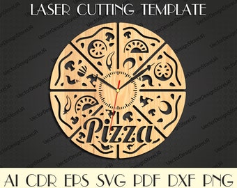 Pizza decor,Pizzeria clock,Pizzeria wall decor,Pizza svg,Housewarming gift,Pizzeria art svg,Laser cut files,Vector for CNC,Clock svg WCM-47