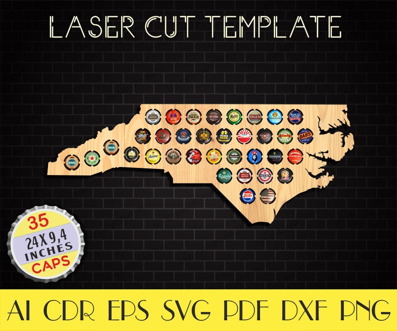 North Carolina Beer Caps map dxf,North Carolina Beer cap holder svg,North Carolina svg,Bottle caps holder,CNC plans,laser cut files LCT-28