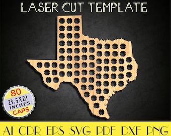 Texas Bottle Caps map file,Texas Beer cap holder dxf,Beer caps holder svg,Beer Cap Display,Fathers Day gift,CNC plans,laser cut files LCT-13