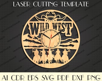 Wild West Wanduhr, Wild West Svg, Wild West Dekor, Geschenk für echten Mann, rustikale Dekor, Schneiden Datei, Laser geschnitten Datei, Vektor für CNC WCM-13