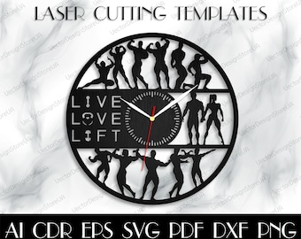 Reloj de gimnasio svg, decoración de pared de culturismo, svg de culturismo, reloj de culturismo, regalo para hombre, archivo de reloj deportivo, plantilla cortada con láser, archivos CNC WCM-256