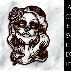 Mulher arte de parede de caveira de açúcar, menina de caveira de açúcar svg, decoração de parede de caveira de açúcar, presente de caveira de açúcar, arquivos cnc para laser, arquivo de corte a laser LCT-98