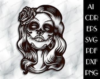 Woman sugar skull wall art,Sugar skull girl svg,Sugar skull wall decor,Sugar skull gift,cnc files for laser,laser cut file LCT-98