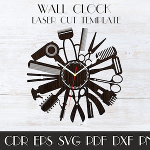 Barbershopklocka, Barberdekor, Laserskuren klocka, Barber svg, Barbershopväggklocka, Hängande väggdekor, Barbergåva, CNC-klocka, Barberskylt WCM-49