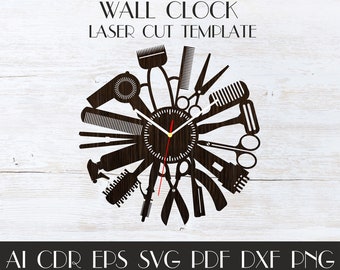 Barber shop clock,Barber decor,Clock laser cut,Barber svg,Barber shop wall clock,Hanging Wall Decor,Barber gift,CNC clock,Barber sign WCM-49