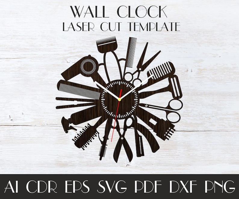 Barber shop clock,Barber decor,Clock laser cut,Barber svg,Barber shop wall clock,Hanging Wall Decor,Barber gift,CNC clock,Barber sign WCM-49