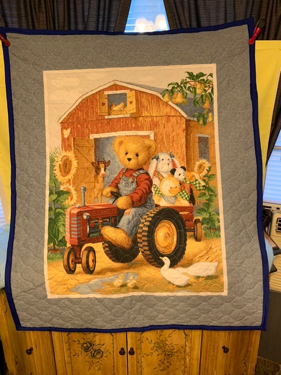 blue jean teddy bear blanket