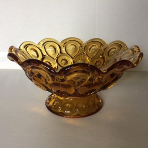 L.E. Smith Amber Moon & Stars Pedestal Compote / Footed Candy Dish