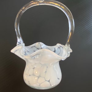 Rare Murano Art Glass Basket - Clear & White - Gorgeous!