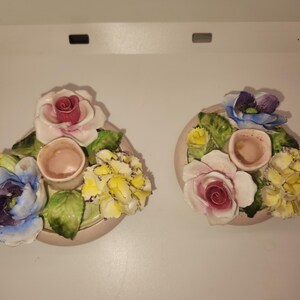 Pair of Radnor Bone China Floral Candlestick Holders