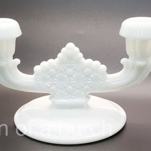 Vintage Milk Glass Fenton Double Light Candlestick Daisy and Button