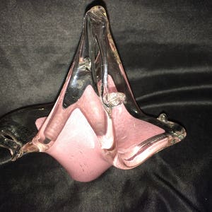 Beautiful Little Vintage Murano Art Glass Pink/Clear Basket - Handled Bowl