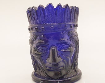 Vintage Joe St Clair Cobalt Blue Indian Chieftan Head Toothpick Holder - Discontinued