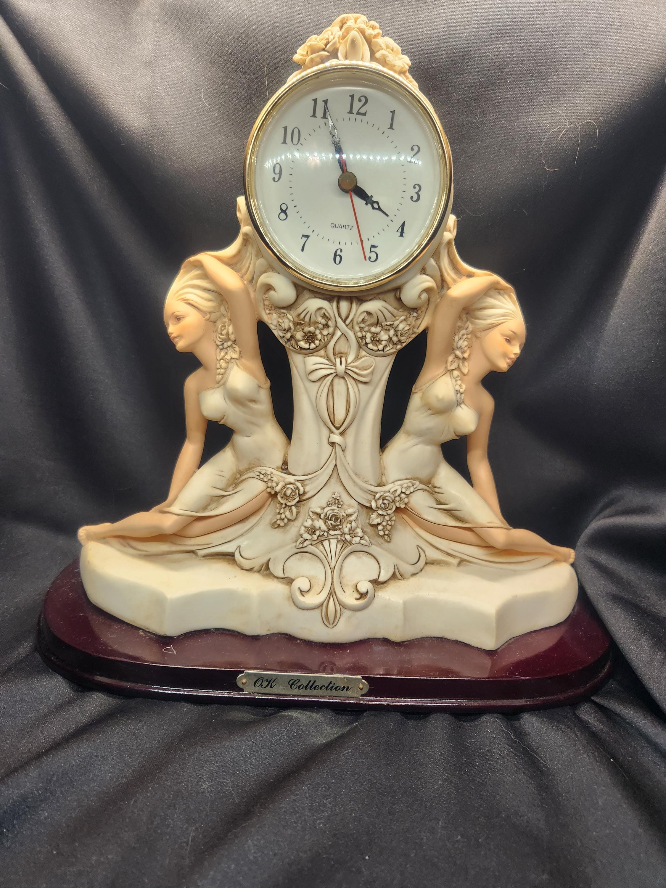 Art Deco Style Mantle Clock – OK Collection, Resin Women Sculpture