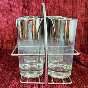 Vintage Dorothy Thorpe Tom Collins Glass Cocktail with Chrome Caddy