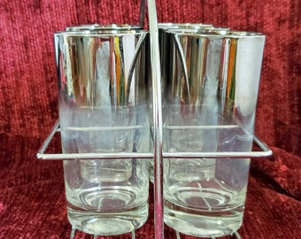 Vintage Dorothy Thorpe Tom Collins Glass Cocktail with Chrome Caddy